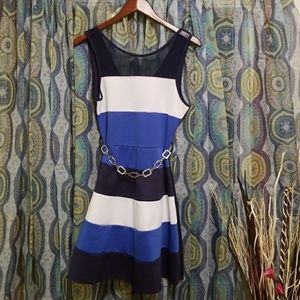 Tri-color Striped Nautical Style Dress